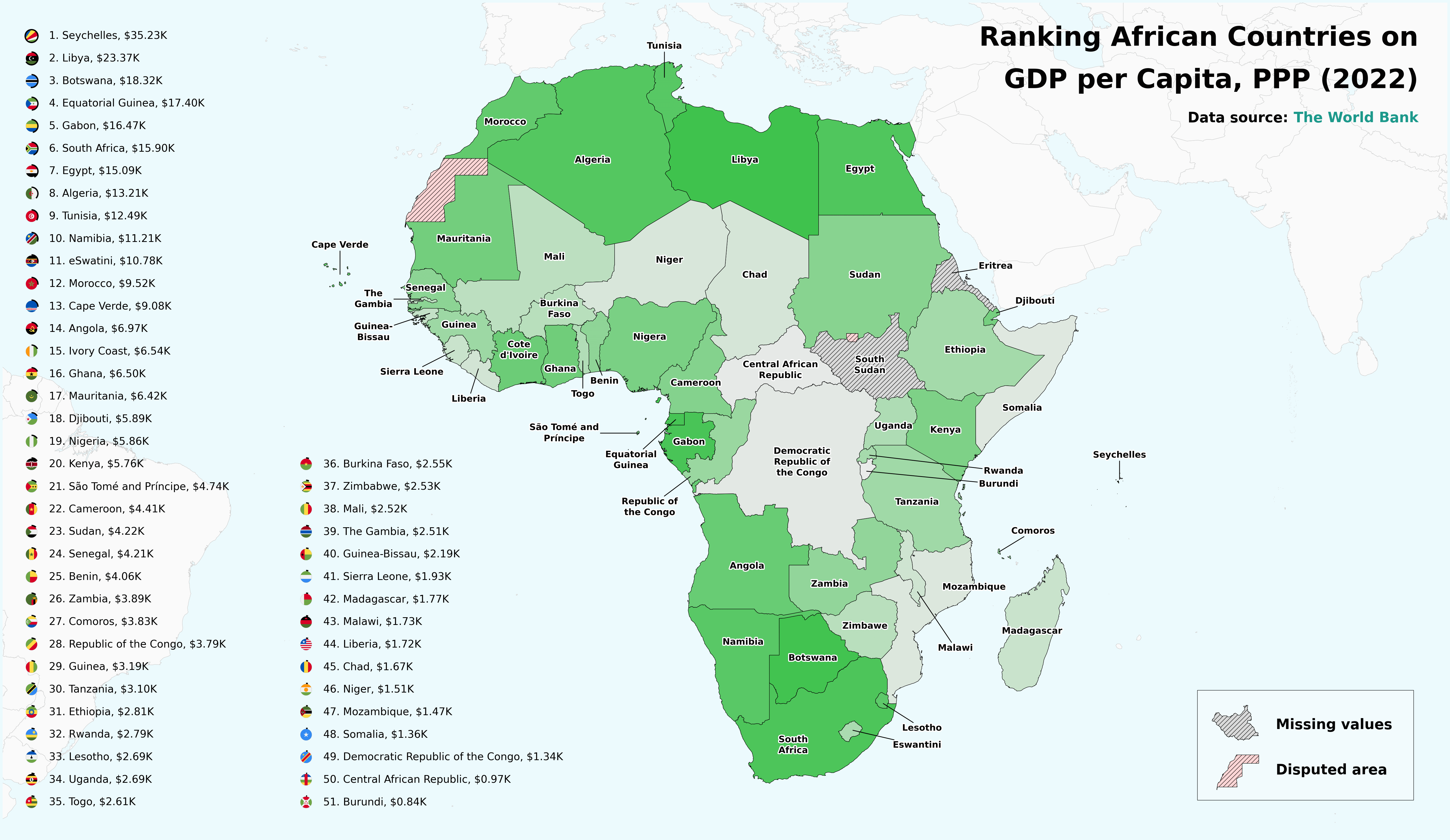 Oc I Made A Map Ranking Africas Wealthiest Countries Based On Ppp Adjusted Gdp Per Capita 7884