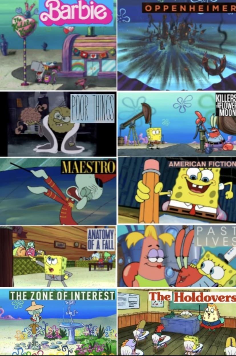 2024 Best Picture nominees portrayed by SpongeBob USLUCK